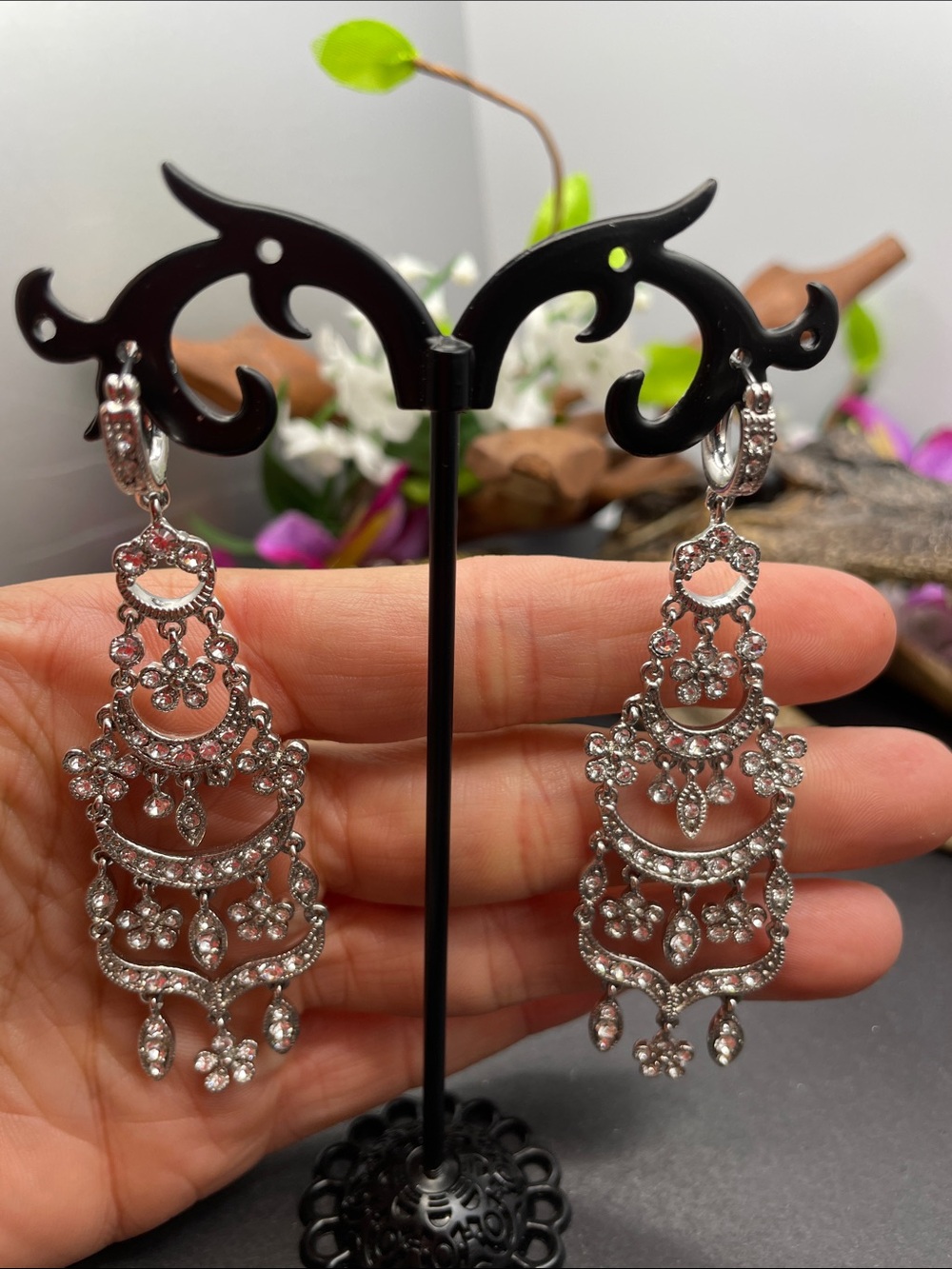 Monet silver tone dangle pierced earrings  vintage